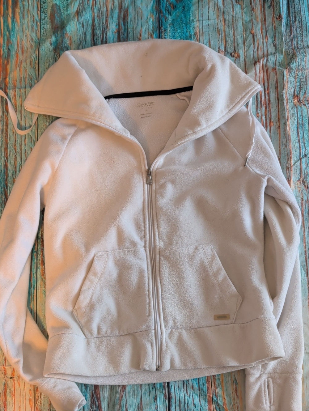 Calvin Klein Cozy Light White Zip-Up Fleece Jacket